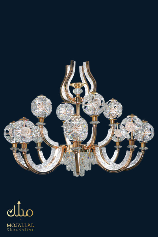 لوستر وارداتی کریستالی مدل تاج رزگلد کد 6801