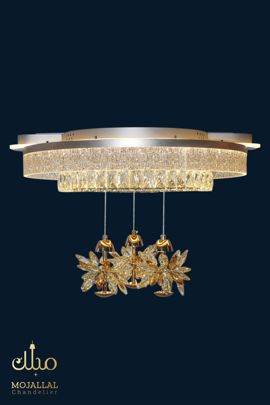 لوستر سقفی وارداتی مدل شکوفه طلایی کریستالی کد 2531-600